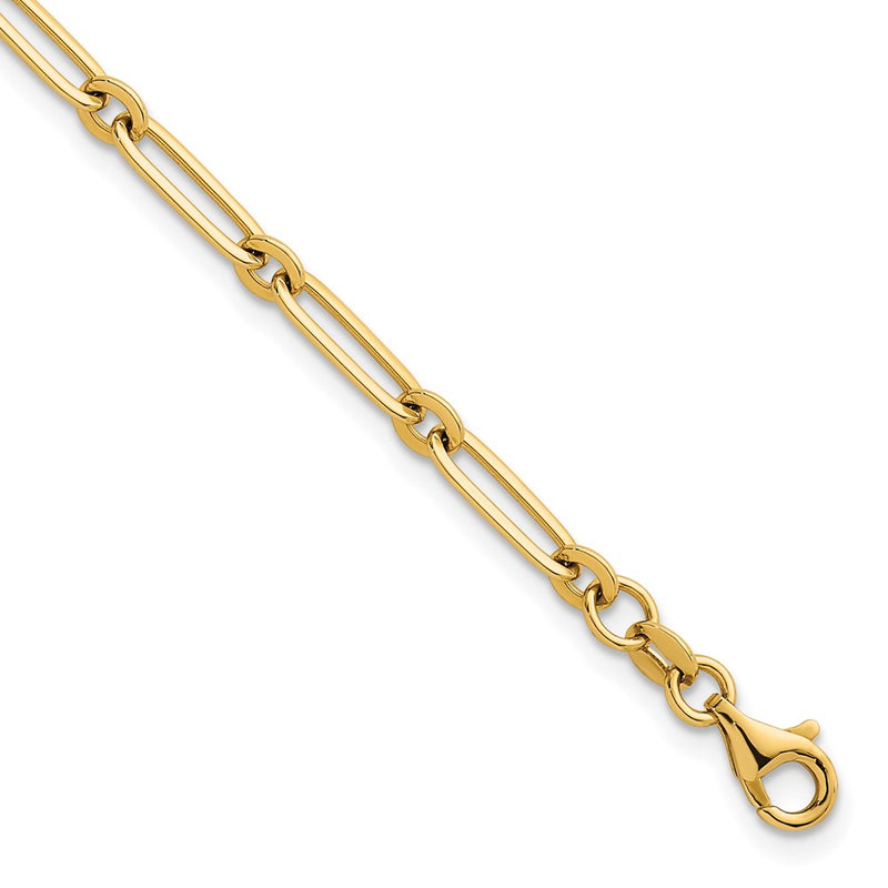 14K Yellow Gold Polished 3.75mm Paperclip and Round Link 7.25 Inch Bracelet