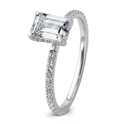 14K White Gold 1 3/8 carat Certified Lab Grown Diamond VS+ F+ Emerald Complete Solitaire with Flair Engagement Ring