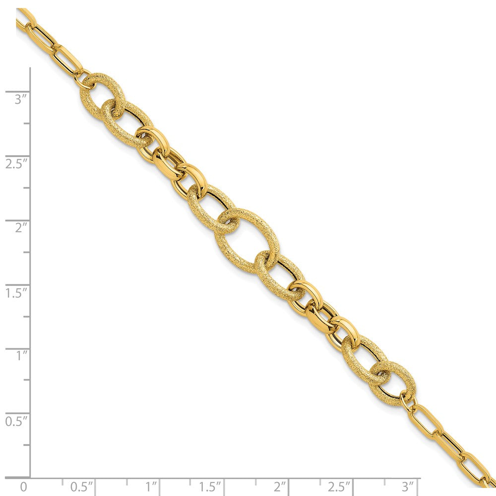 14K Yellow Gold Polished and Textured Link 7.5 Inch Bracelet