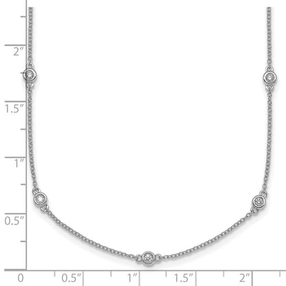 14K White Gold Complete 1/4 carat Bezel-set Diamond and Cable Chain 15-Station 18 Inch Necklace