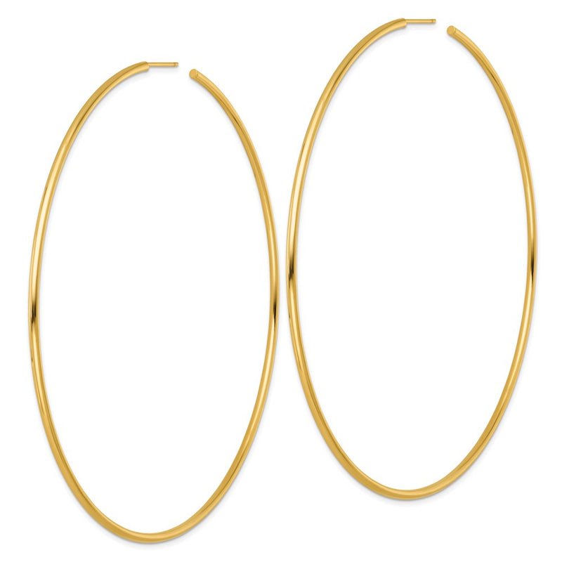 14K Yellow Gold Polished 2.0 x 100mm Tube C-Hoop Post Earrings