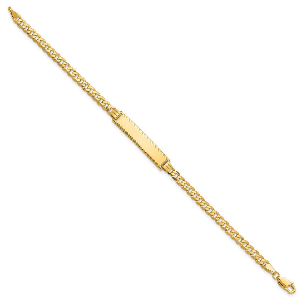 14K Yellow Gold Polished Solid Chain/Solid Plate Flat Curb Link Diamond-cut 29x6.5mm Plate 8 Inch ID Bracelet