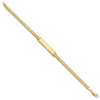 14K Yellow Gold Polished Solid Chain/Solid Plate Flat Curb Link Diamond-cut 29x6.5mm Plate 8 Inch ID Bracelet