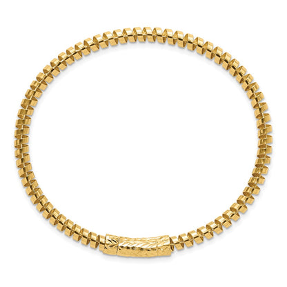 14K Yellow Gold Polished and Diamond-cut Fancy Spiral 3.75mm Flexible Oval Bangle Bracelet