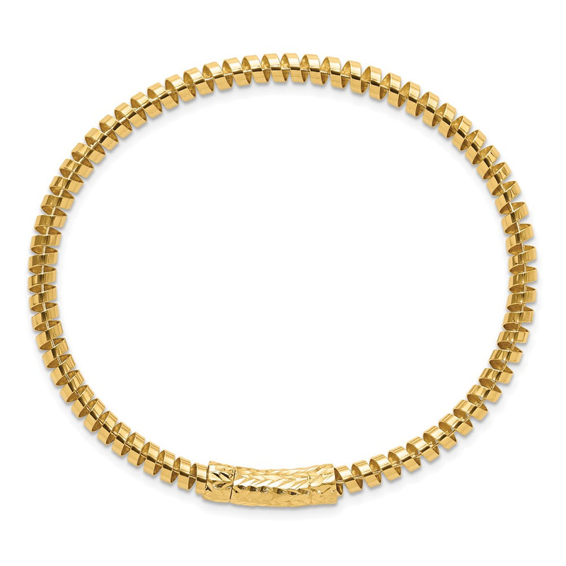 14K Yellow Gold Polished and Diamond-cut Fancy Spiral 3.75mm Flexible Oval Bangle Bracelet