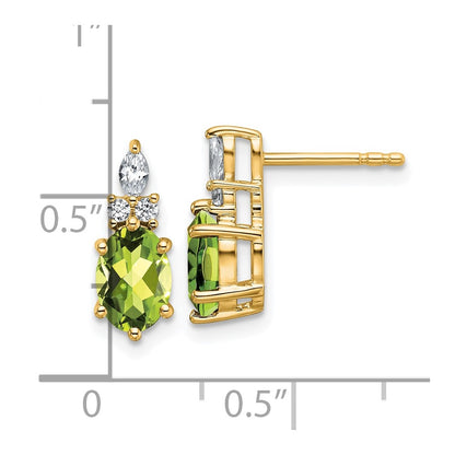 14K Yellow Gold Diamond and 7x5 Oval August/Peridot Post Earrings