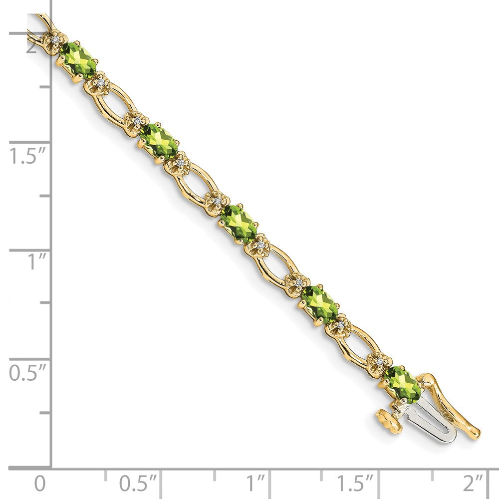 14K Yellow Gold Complete Diamond and Oval Peridot Heart Accent 7 Inch Bracelet
