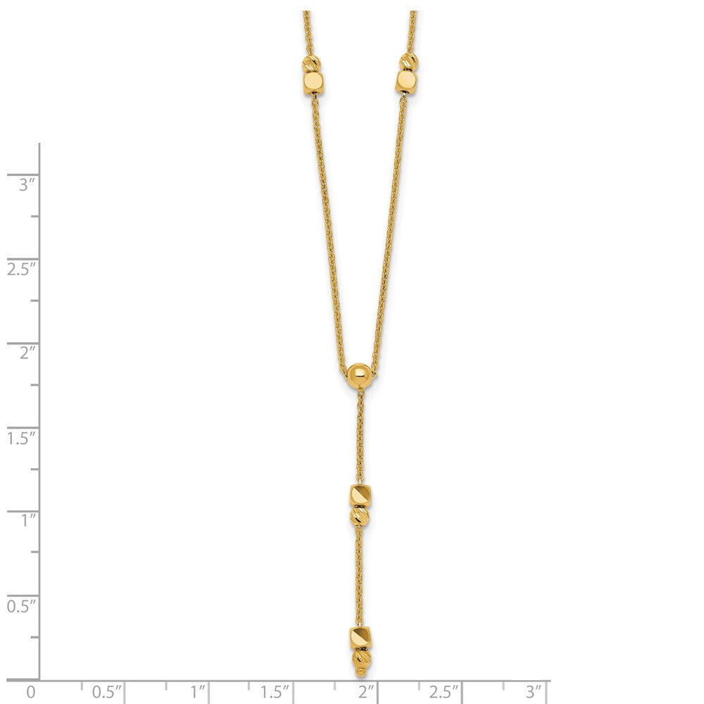 14K Yellow Gold Polished Diamond-cut and Beaded 16 Inch Lariat Necklace Plus 2 Inch Extender
