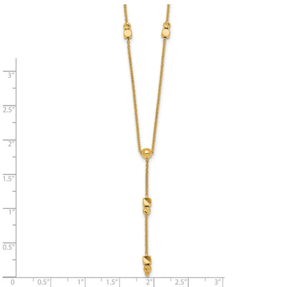 14K Yellow Gold Polished Diamond-cut and Beaded 16 Inch Lariat Necklace Plus 2 Inch Extender