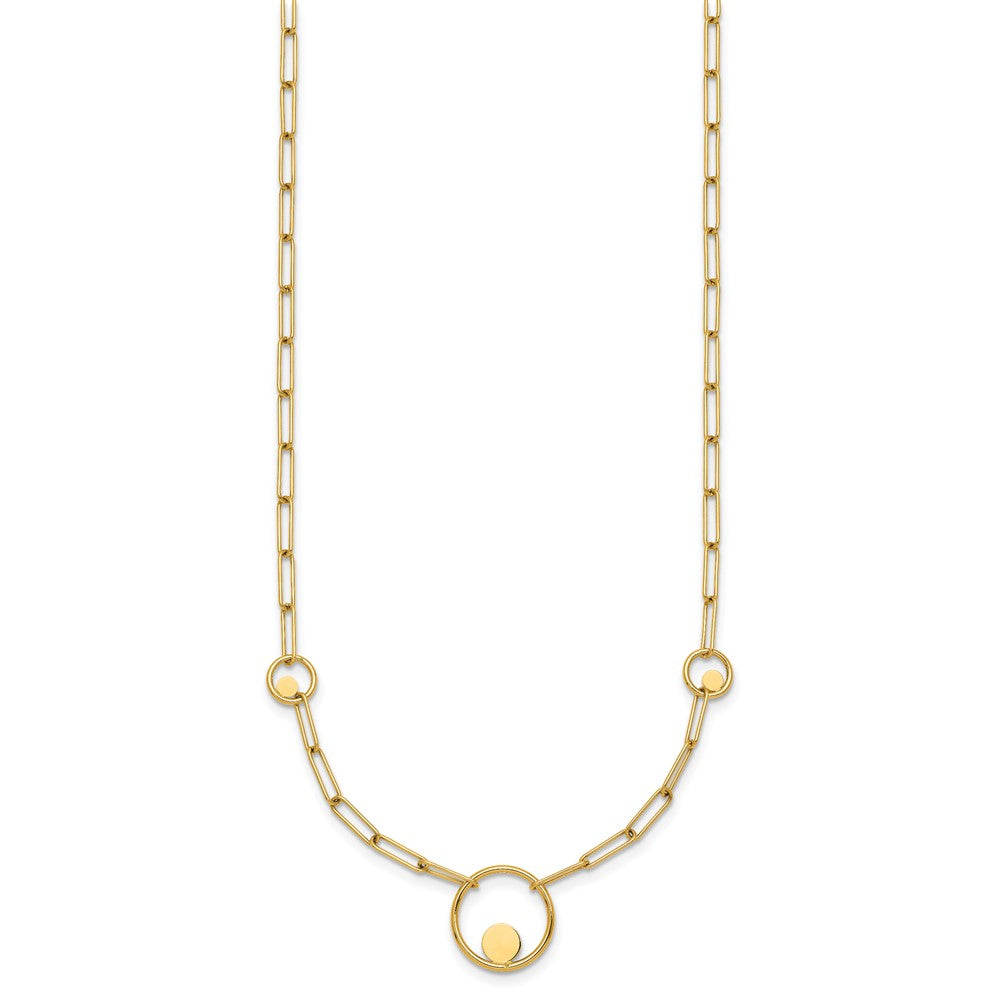 14K Yellow Gold Polished Circle in Circle and Paper Clip Links 3-Station 16.75 Inch Necklace