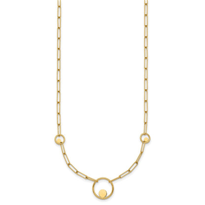 14K Yellow Gold Polished Circle in Circle and Paper Clip Links 3-Station 16.75 Inch Necklace