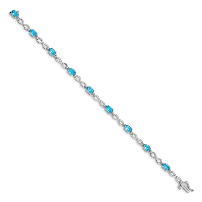14K White Gold Complete Oval Swiss Blue Topaz and Diamond Infinity Link 7 Inch Bracelet