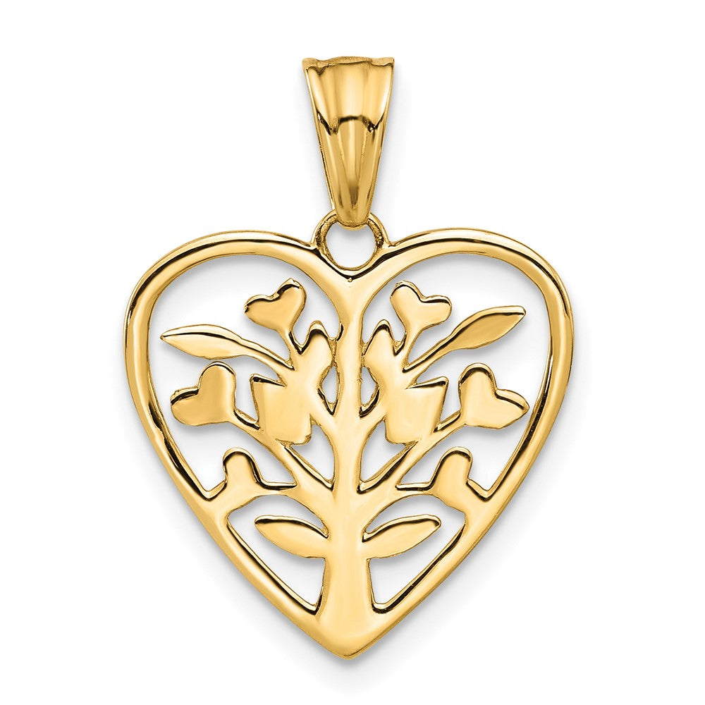 14K Yellow Gold -plated and Rhodium Diamond-cut Tree in Heart Pendant