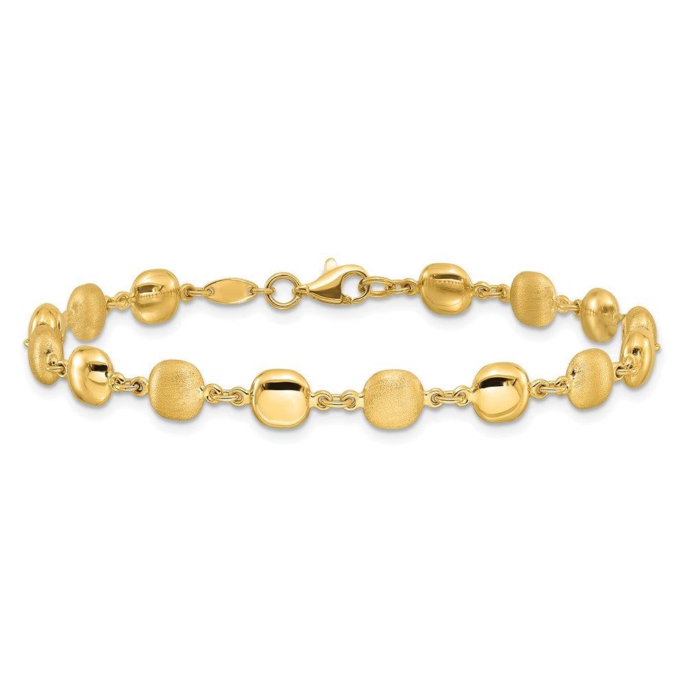 14K Yellow Gold Polished and Satin 5.5mm Puffed Circles 7.5 Inch Bracelet
