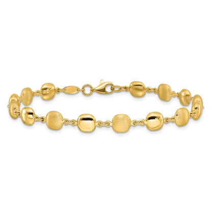 14K Yellow Gold Polished and Satin 5.5mm Puffed Circles 7.5 Inch Bracelet