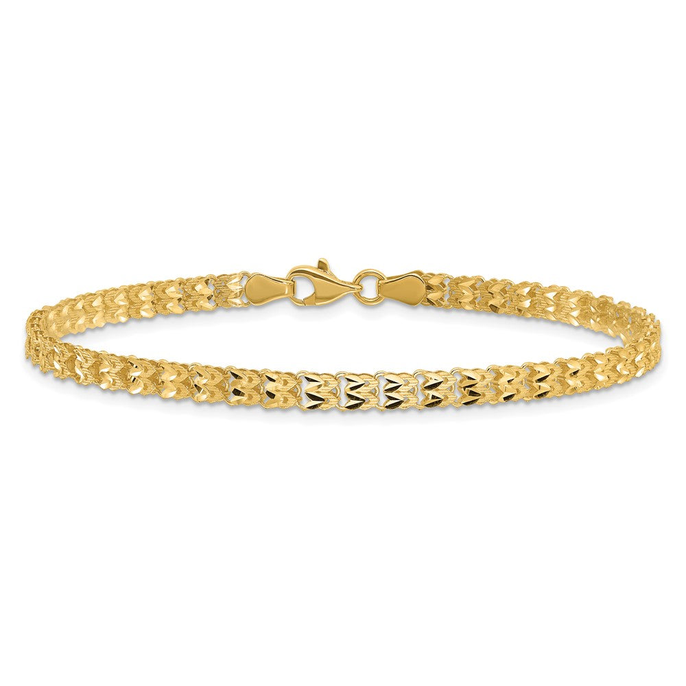 14K Yellow Gold Polished and Diamond-cut 3.9mm Fancy Link Chain Bracelet