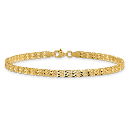 14K Yellow Gold Polished and Diamond-cut 3.9mm Fancy Link Chain Bracelet