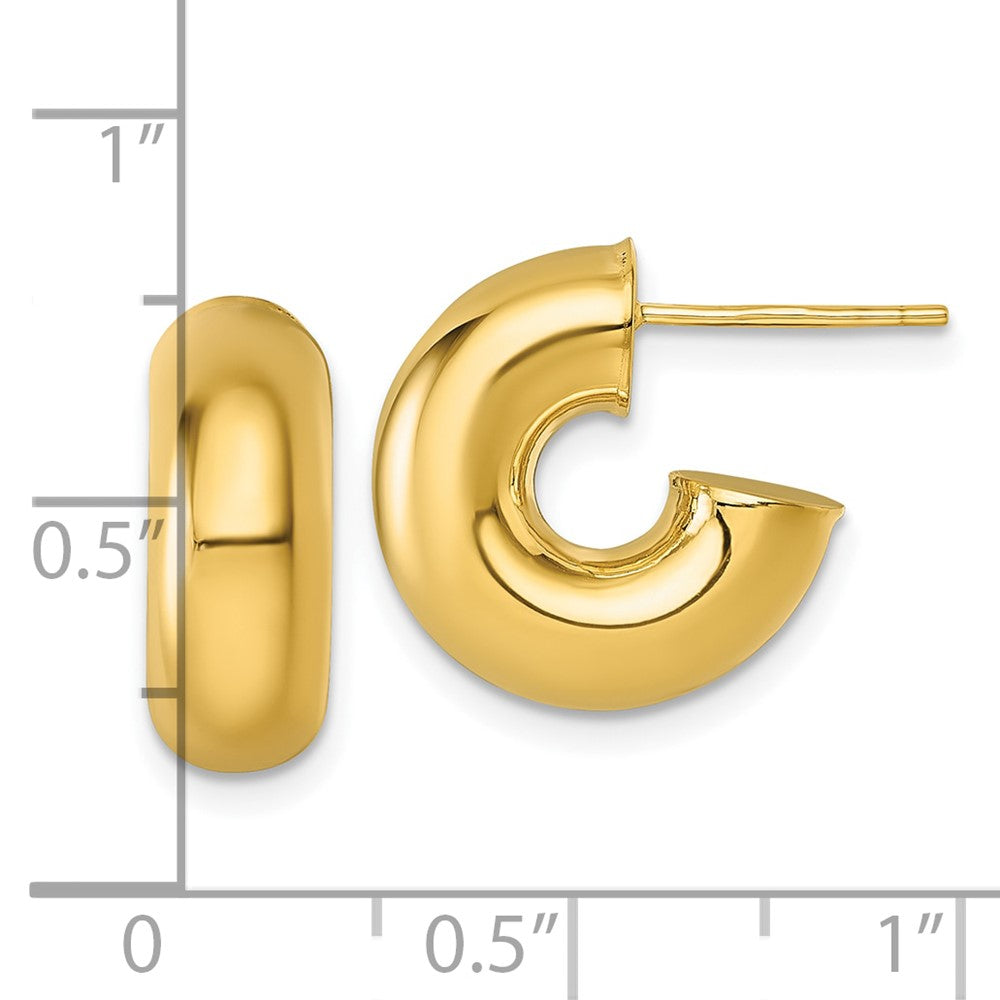 14K Yellow Gold Polished 6.00 x 15mm Tube C-Hoop Post Earrings