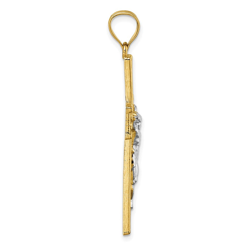 14K Yellow Gold and Rhodium Polished Diamond-cut Nugget Crucifix Pendant
