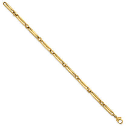 14K Yellow Gold Polished 5mm Fancy Long and Round Link 7.5 Inch Bracelet