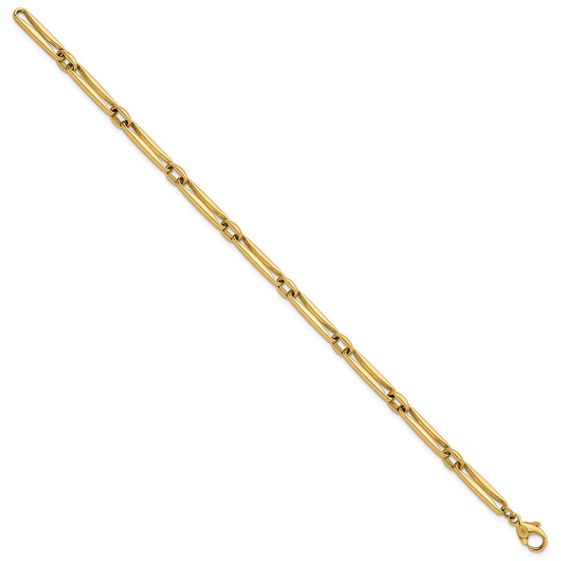14K Yellow Gold Polished 5mm Fancy Long and Round Link 7.5 Inch Bracelet