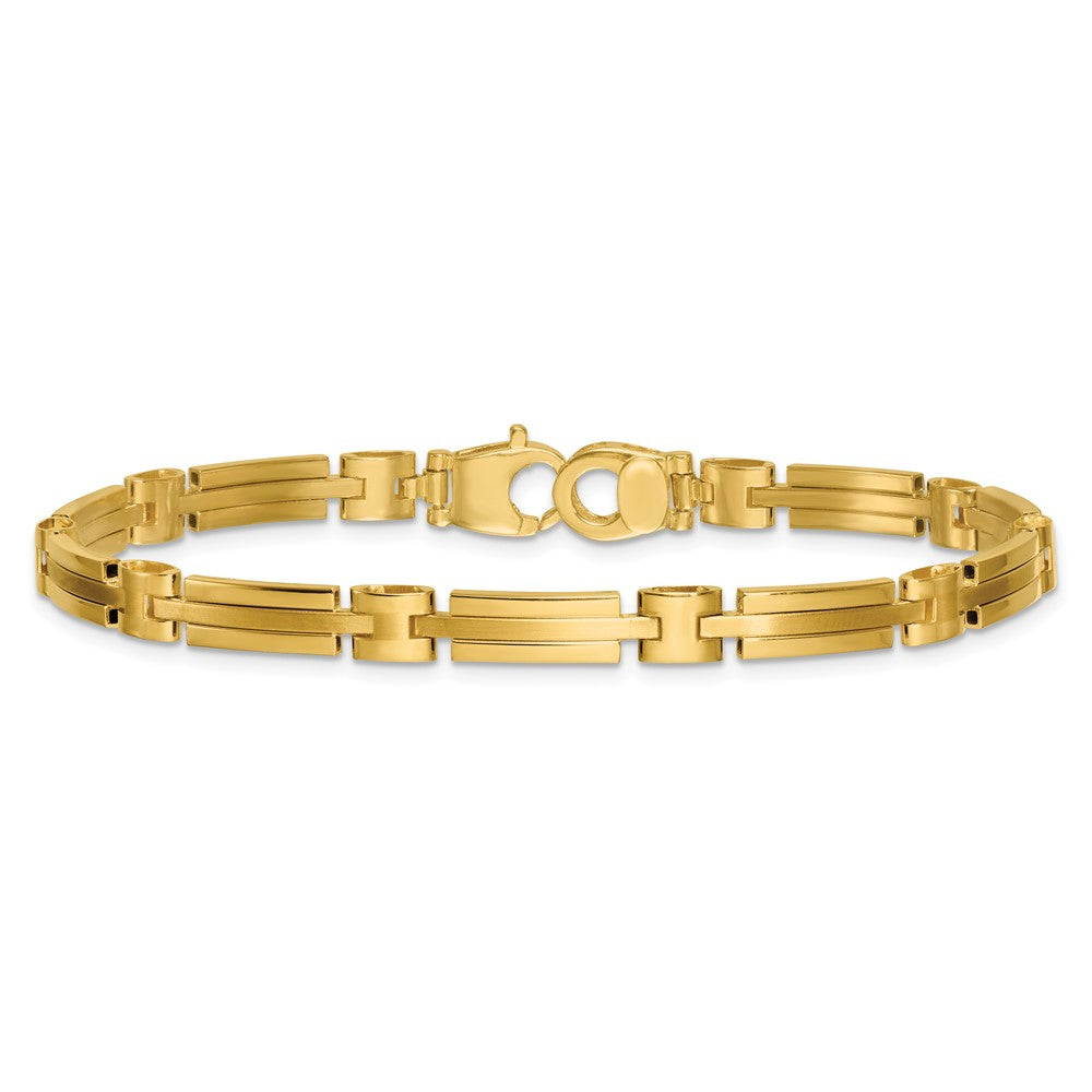 14K Yellow Gold Polished and Brushed 5mm Fancy Bar Link 8 Inch Bracelet