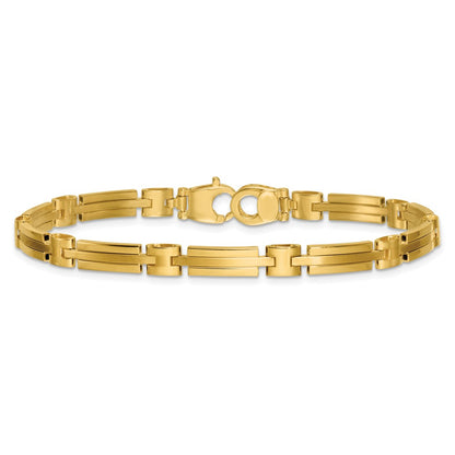 14K Yellow Gold Polished and Brushed 5mm Fancy Bar Link 8 Inch Bracelet