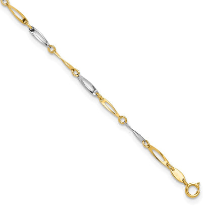 14K Two-Tone Gold Polished Oval Twist Link Plus Extender Total Chain Anklet