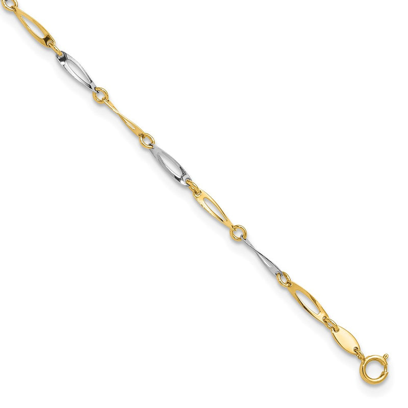 14K Two-Tone Gold Polished Oval Twist Link Plus Extender Total Chain Anklet