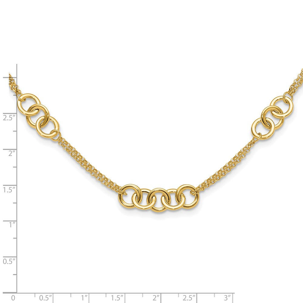 14K Yellow Gold Polished Linked Circles with Chain 5-Station 17 Inch Necklace