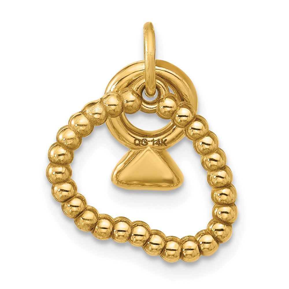 14K Yellow Gold Beaded Necklace and Mini Enameled Ring Charm