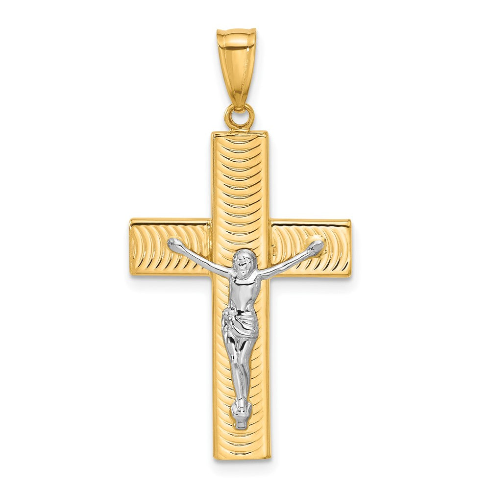 14K Two-Tone Gold Two-tone Polished and Textured Crucifix Pendant