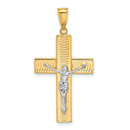 14K Two-Tone Gold Two-tone Polished and Textured Crucifix Pendant