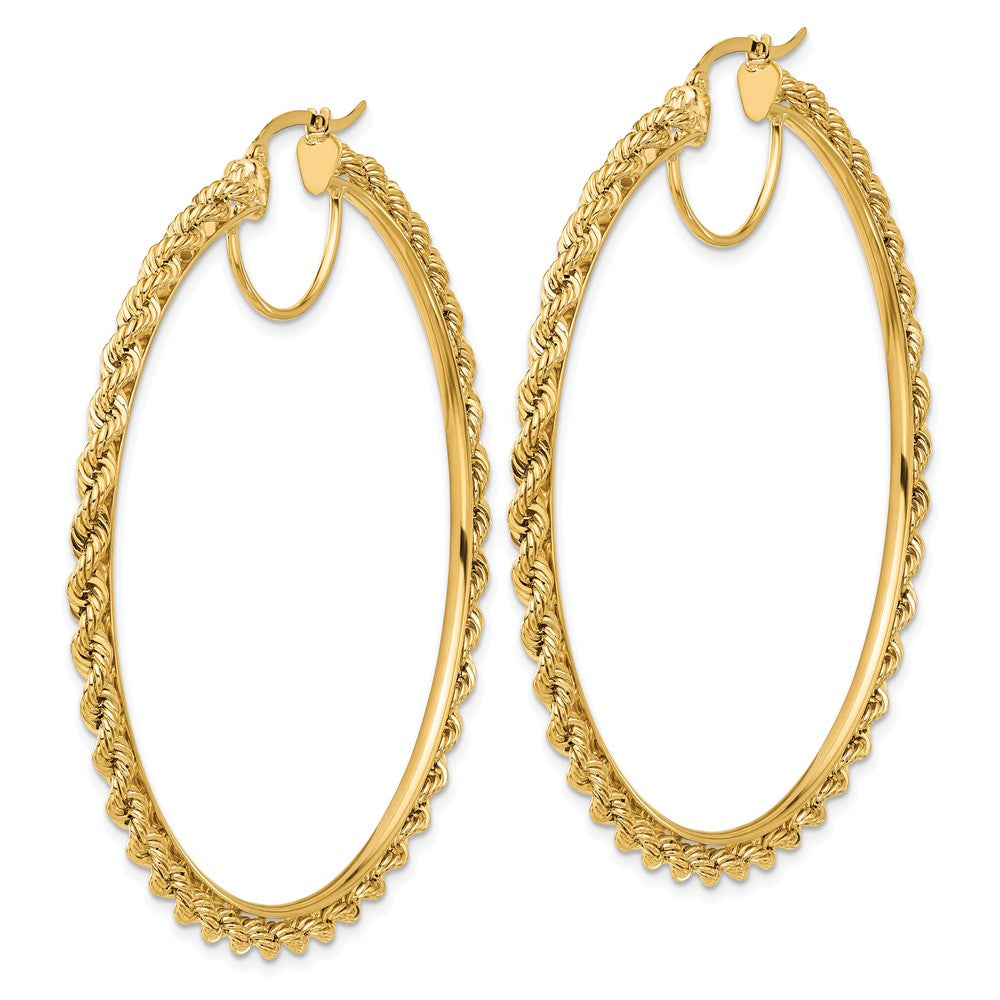 14K Yellow Gold Polished and D/C Rope 2.95mm Hoop Earrings