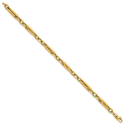 14K Yellow Gold Polished and Textured 4.8mm Greek Key Design Links 7.75 Inch Bracelet