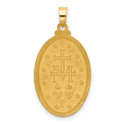 14K Yellow Gold and Rhodium Polished and Satin Solid Miraculous Medal Oval Pendant