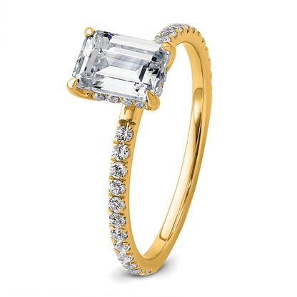 14K Yellow Gold 1 3/8 carat Certified Lab Grown Diamond VS+ F+ Emerald Complete Solitaire with Flair Engagement Ring
