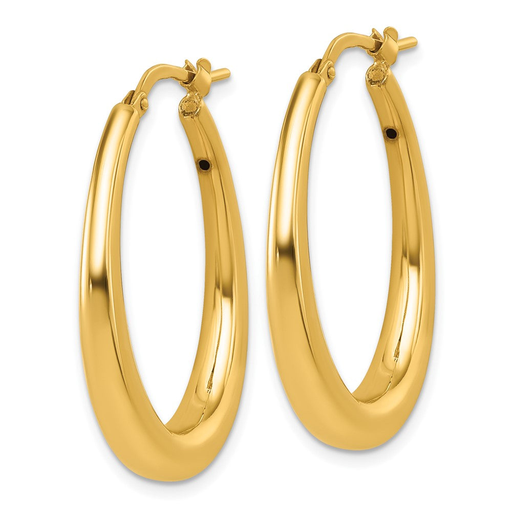 14K Yellow Gold Polished 4mm x 30mm Graduated Puffed Oval Hoop Earrings