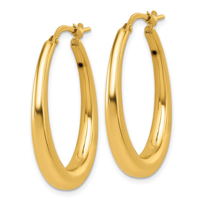 14K Yellow Gold Polished 4mm x 30mm Graduated Puffed Oval Hoop Earrings