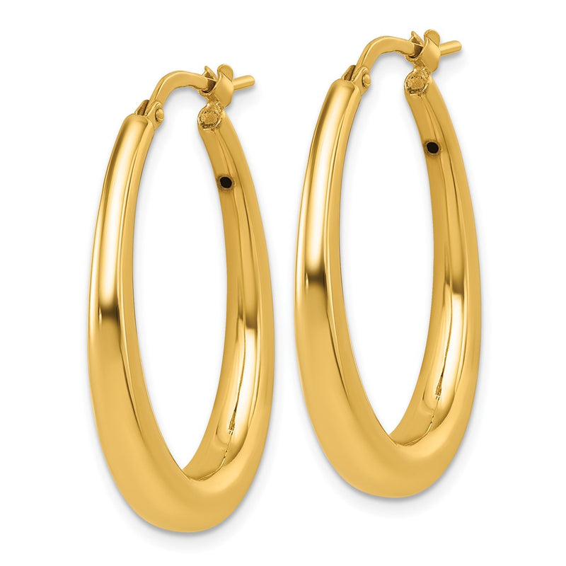 14K Yellow Gold Polished 4mm x 30mm Graduated Puffed Oval Hoop Earrings