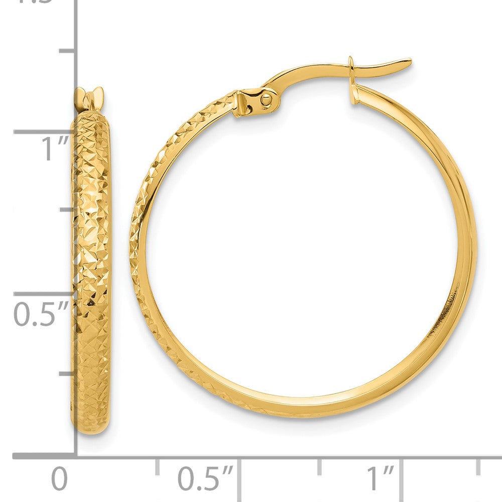 14K Yellow Gold 3x26mm Polished and Diamond-cut Hoop Earrings