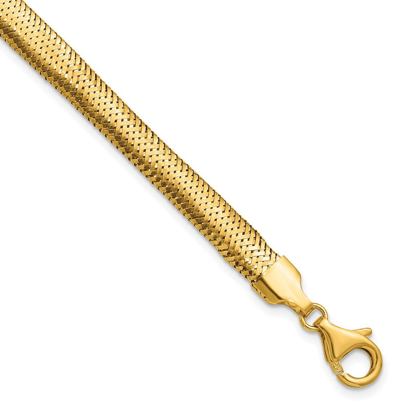 14K Yellow Gold Polished 6.1mm Woven Mesh 7.5 Inch Bracelet