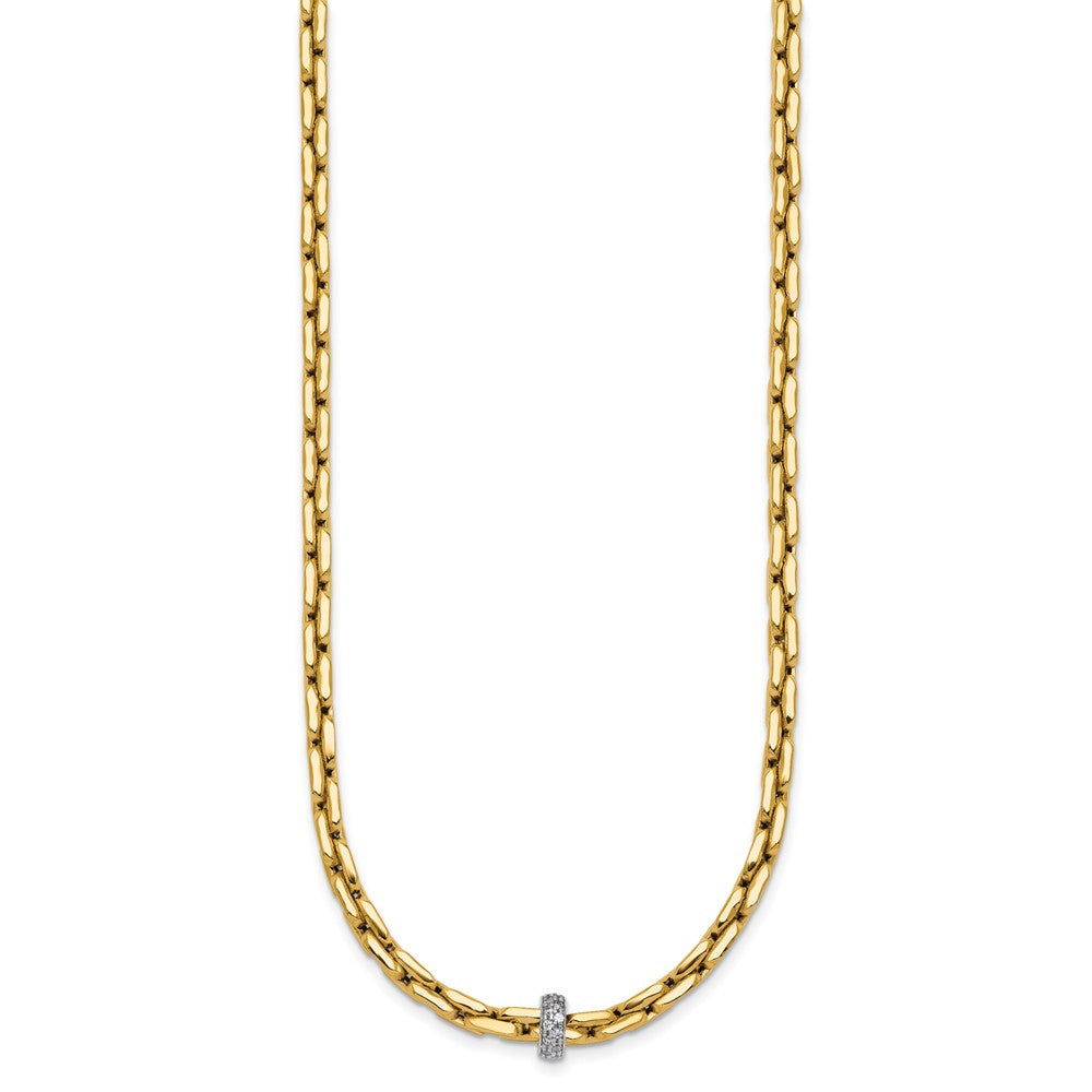 14K Two-Tone Gold Two-tone Polished Fancy Link with CZ Bead 17 Inch Necklace