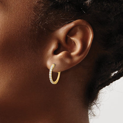 14K Yellow Gold .7 carat Diamond Round Hoop w/Safety Clasp Earrings