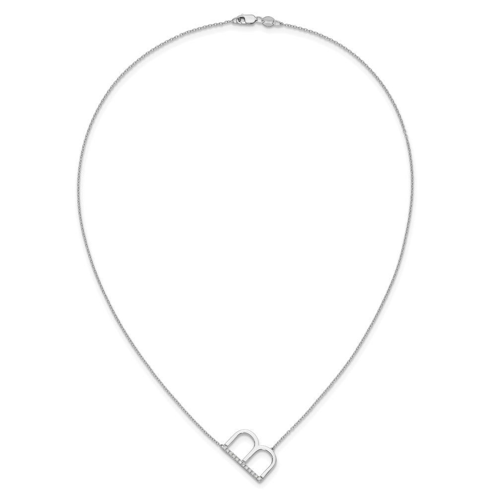 14K White Gold Sideways Diamond Initial B 18 Inch Necklace