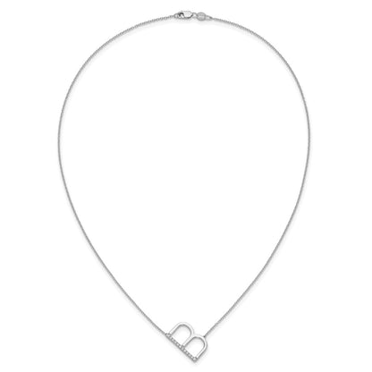 14K White Gold Sideways Diamond Initial B 18 Inch Necklace