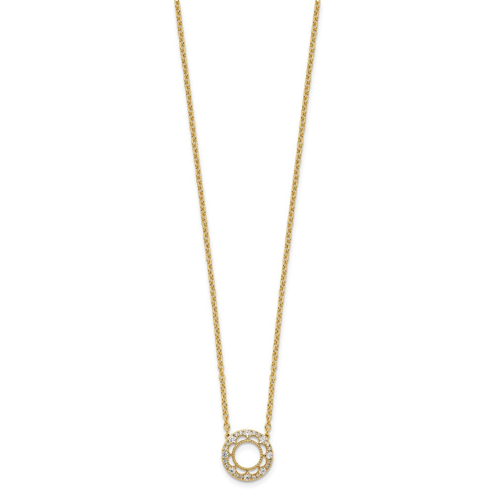 14K Yellow Gold Polished 1/4 carat Diamond Fancy Floral Circle 18 Inch Necklace