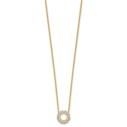 14K Yellow Gold Polished 1/4 carat Diamond Fancy Floral Circle 18 Inch Necklace
