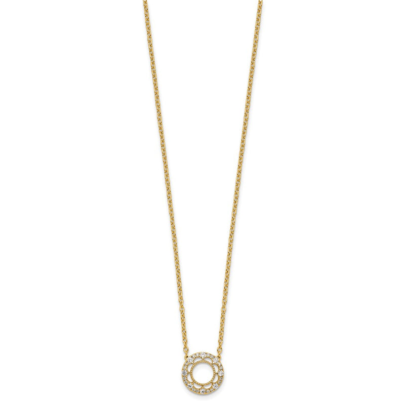 14K Yellow Gold Polished 1/4 carat Diamond Fancy Floral Circle 18 Inch Necklace