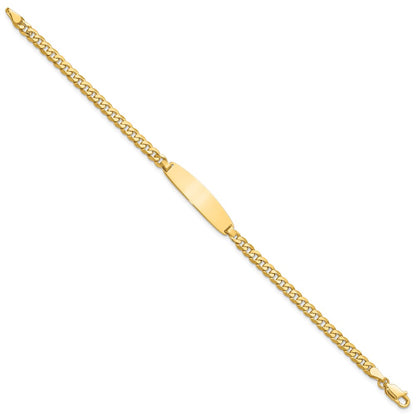 14K Yellow Gold Polished Solid Chain/Solid Plate Flat Curb Link Rounded 32.5x7.4mm Plate 8 Inch ID Bracelet